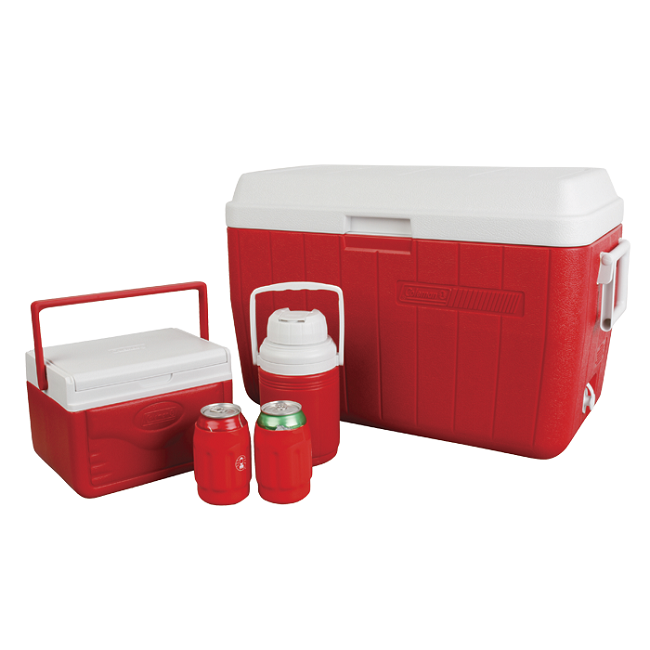 COOLER COLEMAN COMBO (54QT 5QT 1/3GL 2 ACCESORIOS) ROJO Casamania